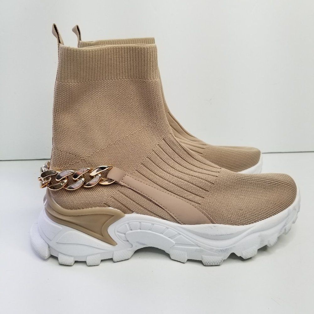 Yoki Women's Sock Sneakers Size 10 Tan Pull On